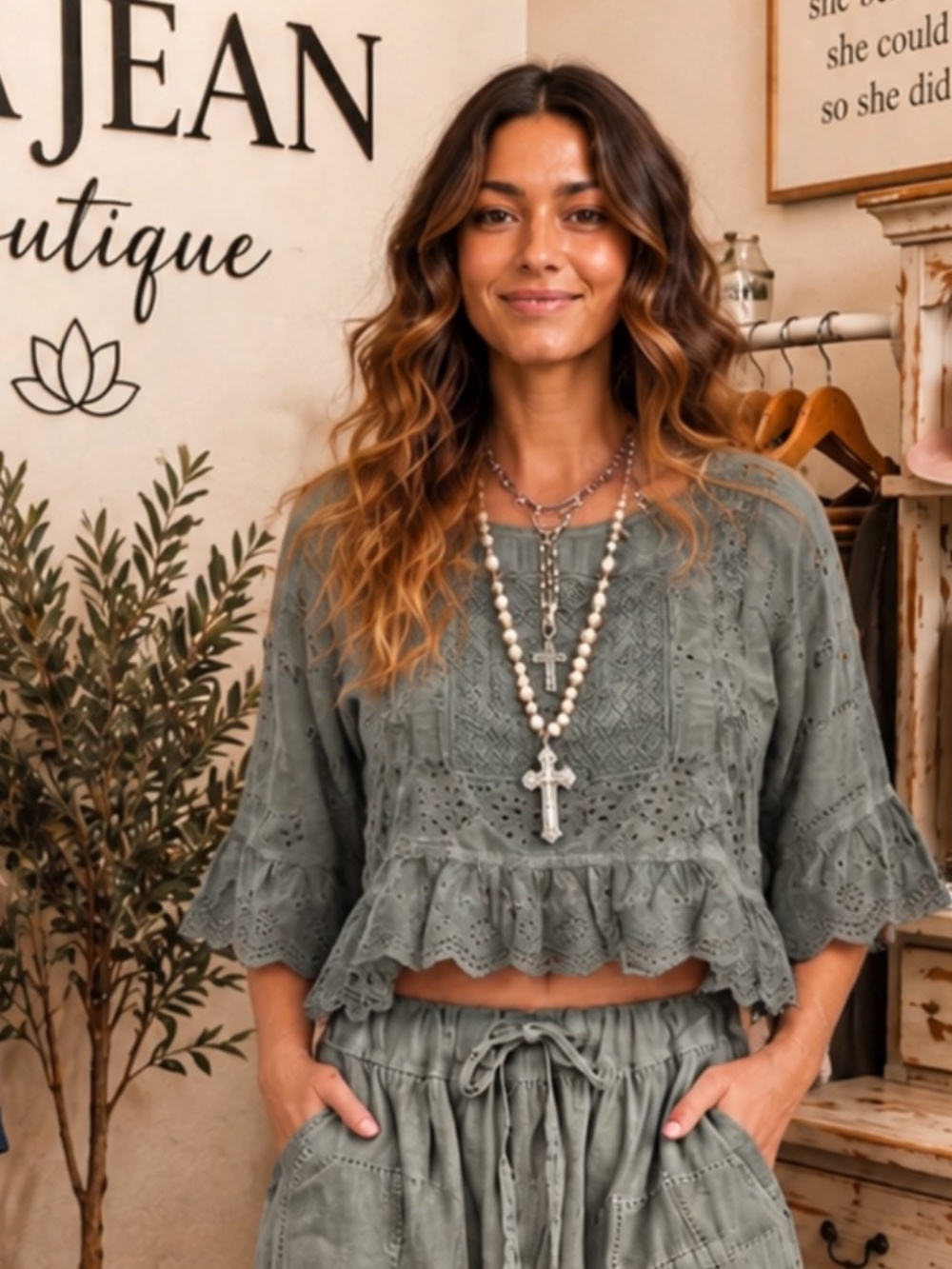 ❤️ JADED GYPSY “ EYELET TOP 2 “ JADED GYPSY EYELET HEIRLOOM TOP IN CHARCOAL 52